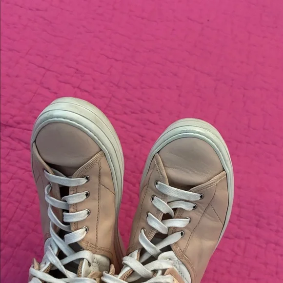 Salvatore Ferragamo Cream and Tan High-Top leather /snakeskin Sneakers, US7,5